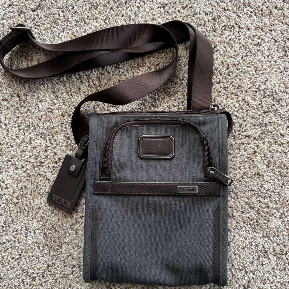 TUMI Charcoal and Brown Messenger Bag